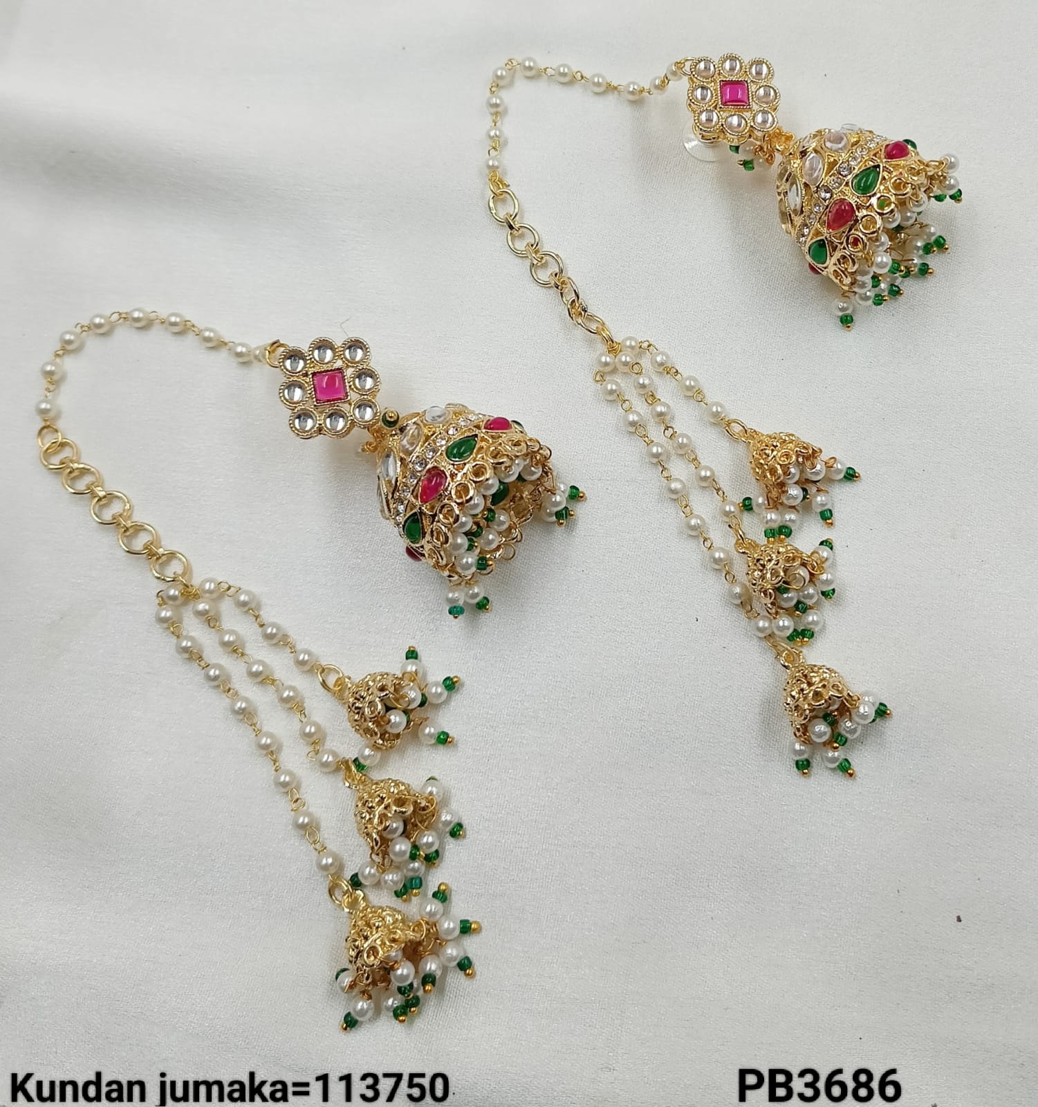 Traditional Kundan Earring With Ear Chain Earring